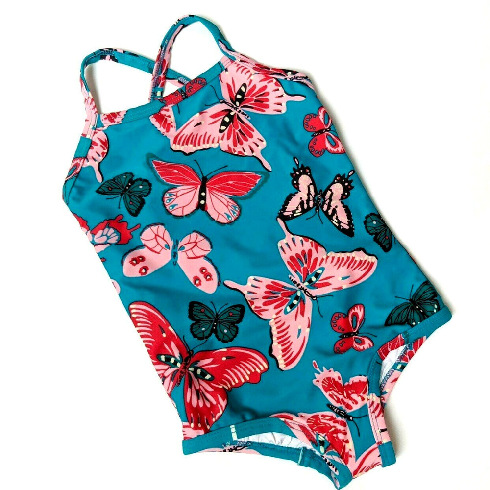 New Hanna Andersson 3T Teal Pink Butterfly Swimsuit NWT One-piece